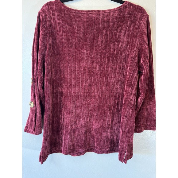 Vintage Carolyn Taylor Womens Cardigan Sweater Large Maroon Chenille Soft Cozy - Picture 5 of 5